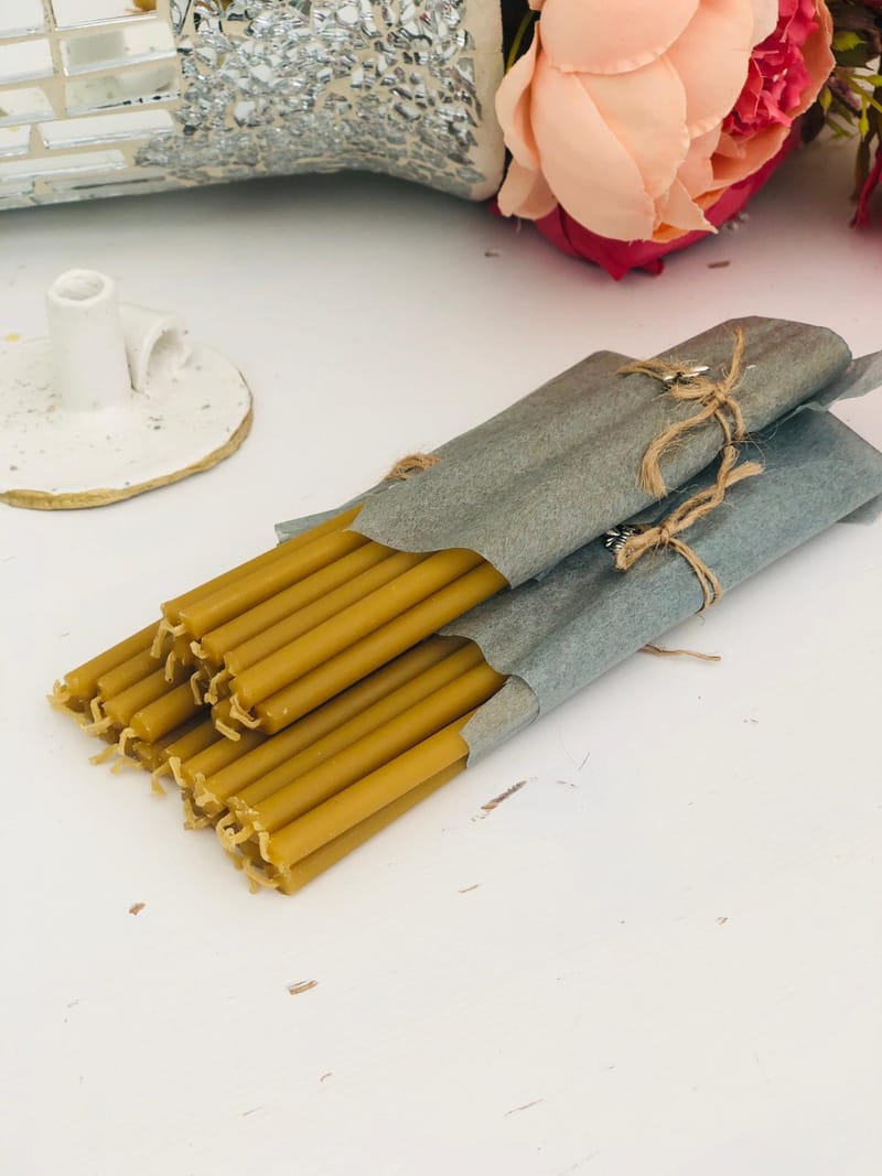 Pure beeswax taper church thin candles 10 psc Beeswax Bay Farm