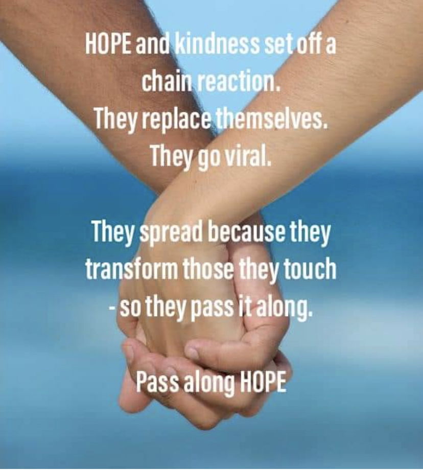 A HOPEiness is a little bit of HOPE and a little bit of Happiness hybrid - it's as if HOPE and happiness had a baby and named it HOPEiness.  Now and then on our social media pages, we sprinkle them with a HOPEiness quote encouraging our followers to stay hopeful, be happy and make an impact to those around them. If you'd like to signup to submit a HOPEiness, please click this link: