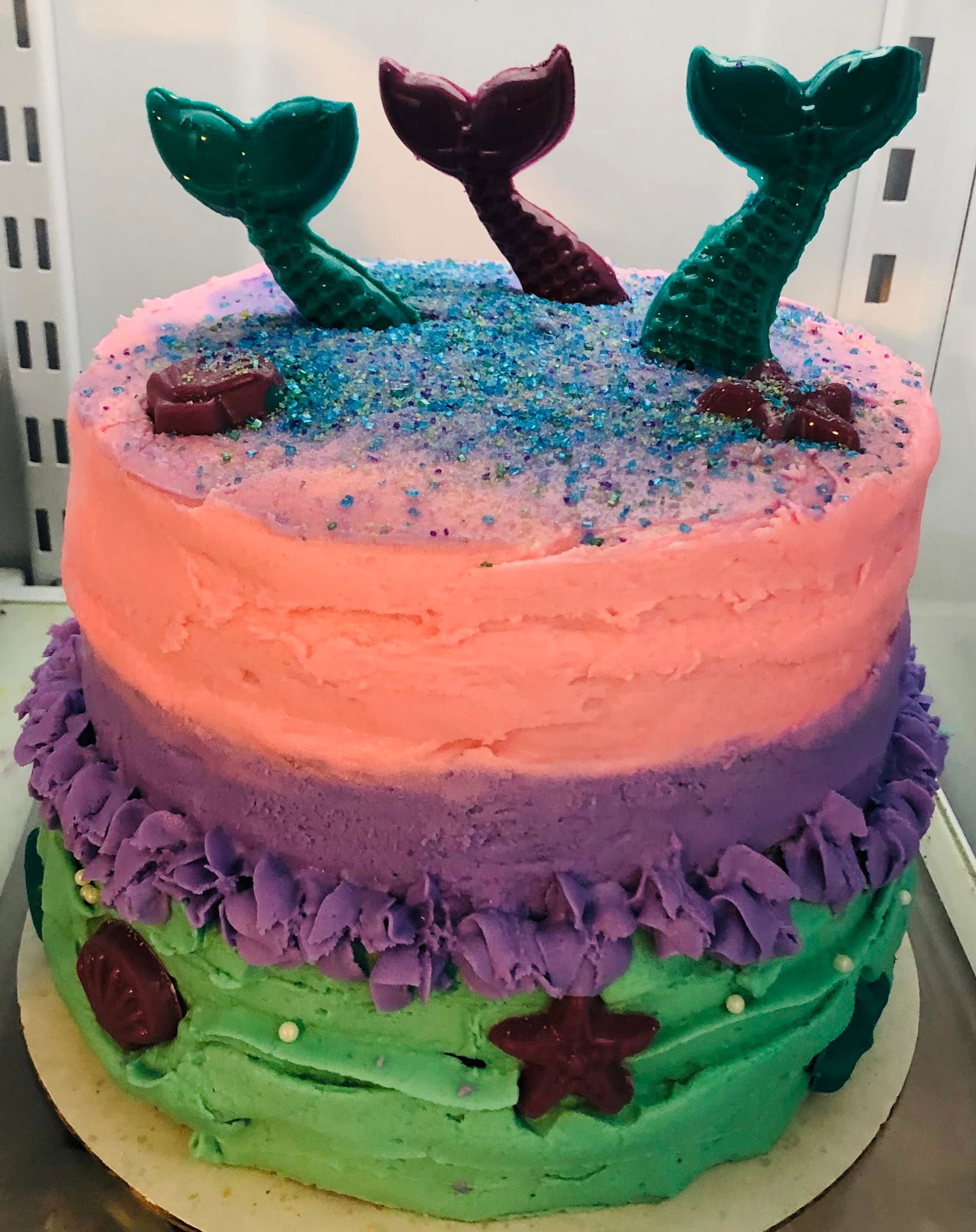 2 Tier Vanilla, 5 Layer Mermaid Birthday Cake With Buttercream Frosting