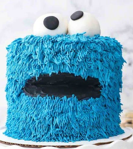 C is for Cookie! 4 Layer Vanilla Cookie Monster Cake With Buttercream Frosting