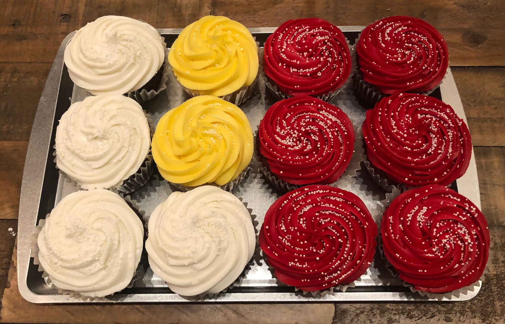 Chocolate, Vanilla, and Red Velvet Cupcakes With Buttercream Frosting