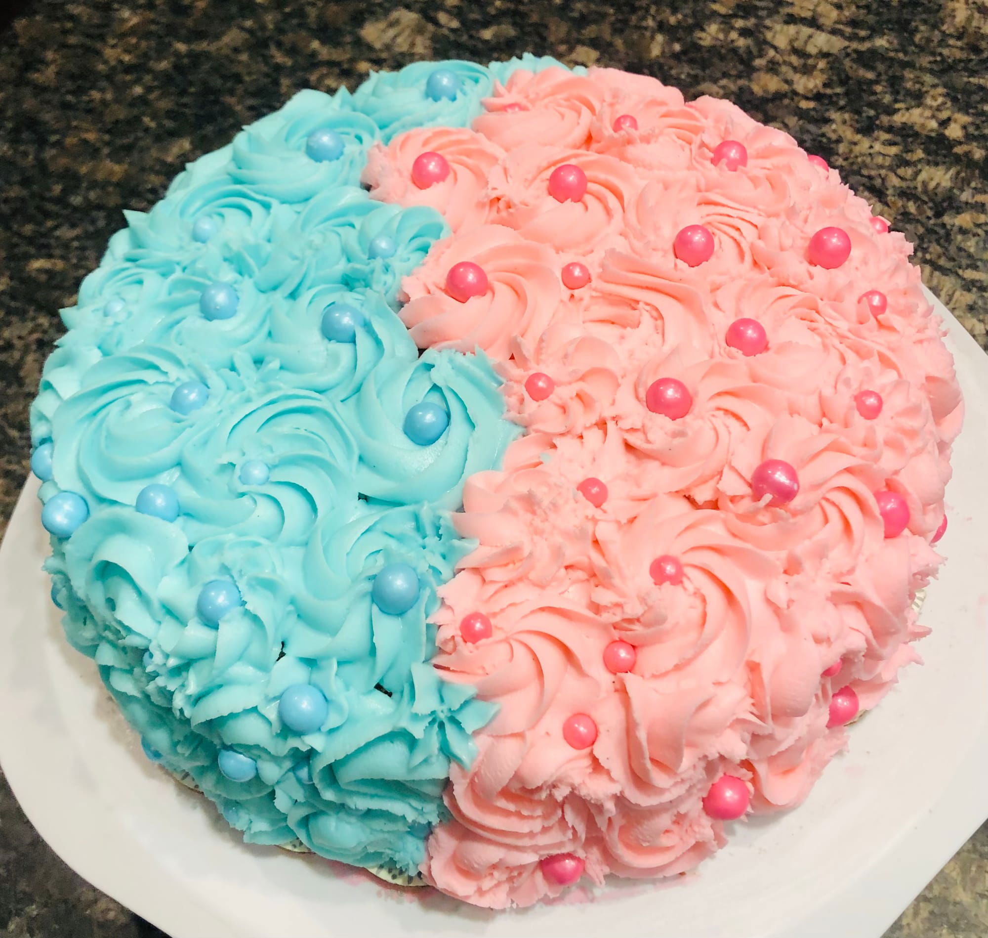 2 Layer Vanilla Gender Reveal Cake With Buttercream Frosting