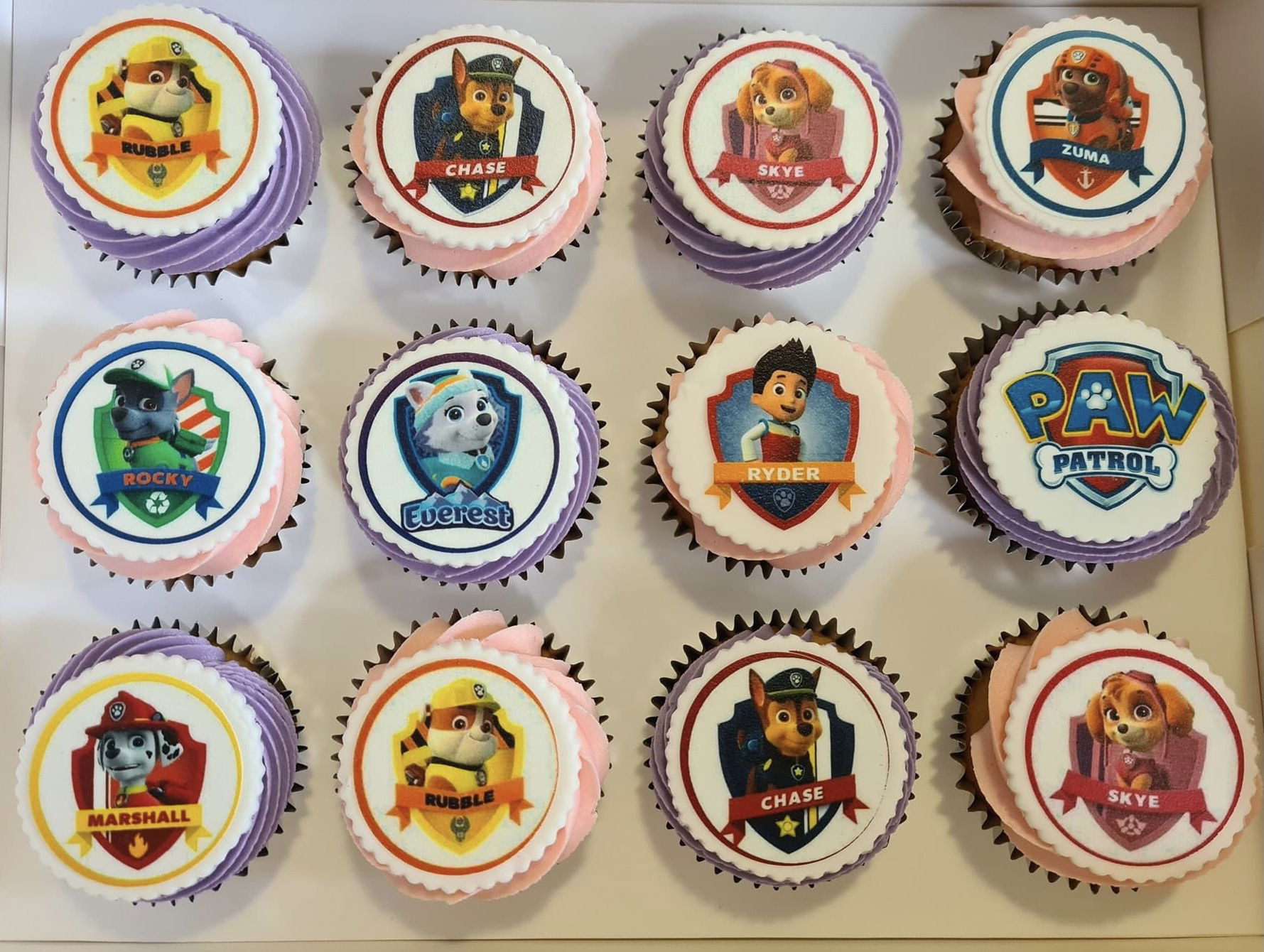 Chocolate, Vanilla, And Strawberry Paw Patrol Cupcakes