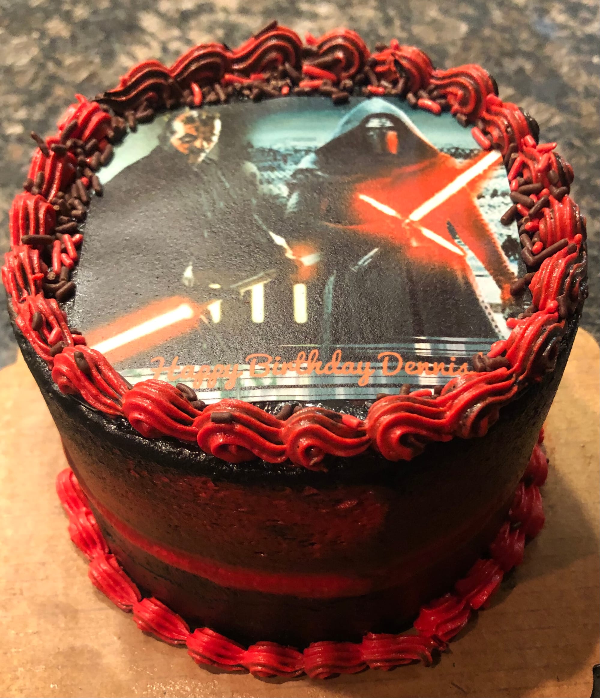 2 Layer Vanilla And Strawberry Star Wars Cake With Chocolate And Vanilla Buttercream Frosting