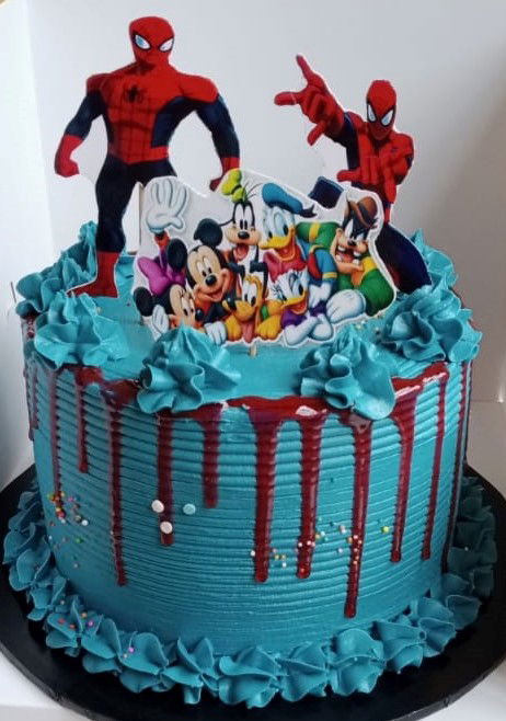 3 Layer Chocolate And Vanilla Spider-Man And Disney Birthday Cake With Buttercream Frosting