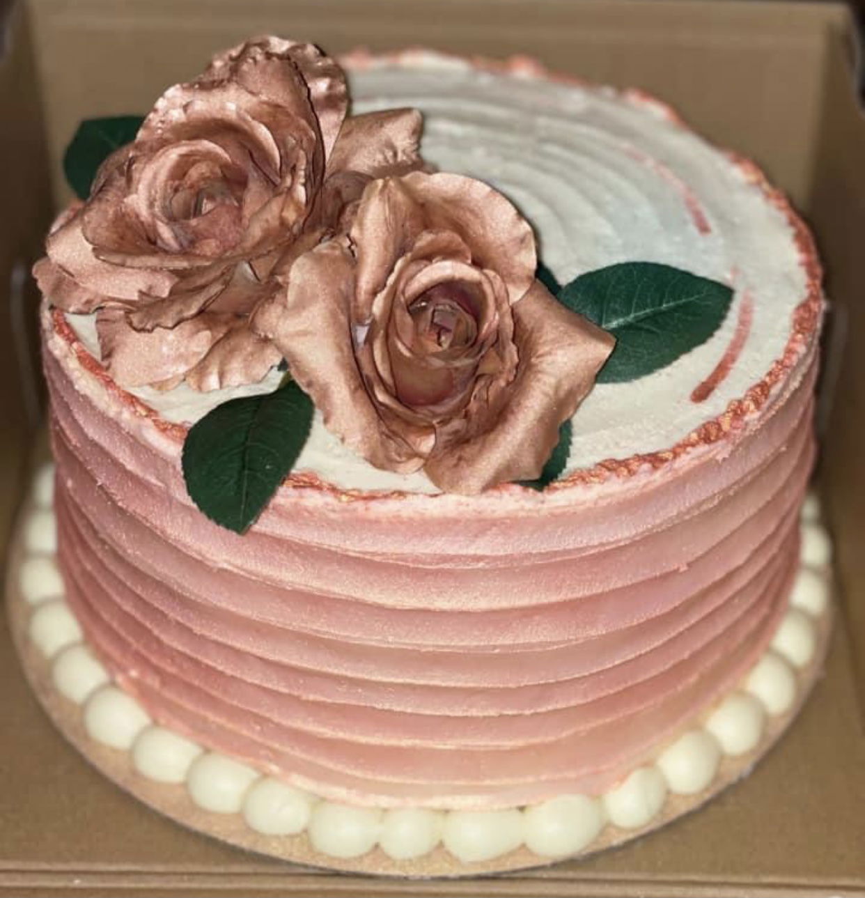 2 Layer Vanilla Cake With Buttercream Frosting In Rose Gold