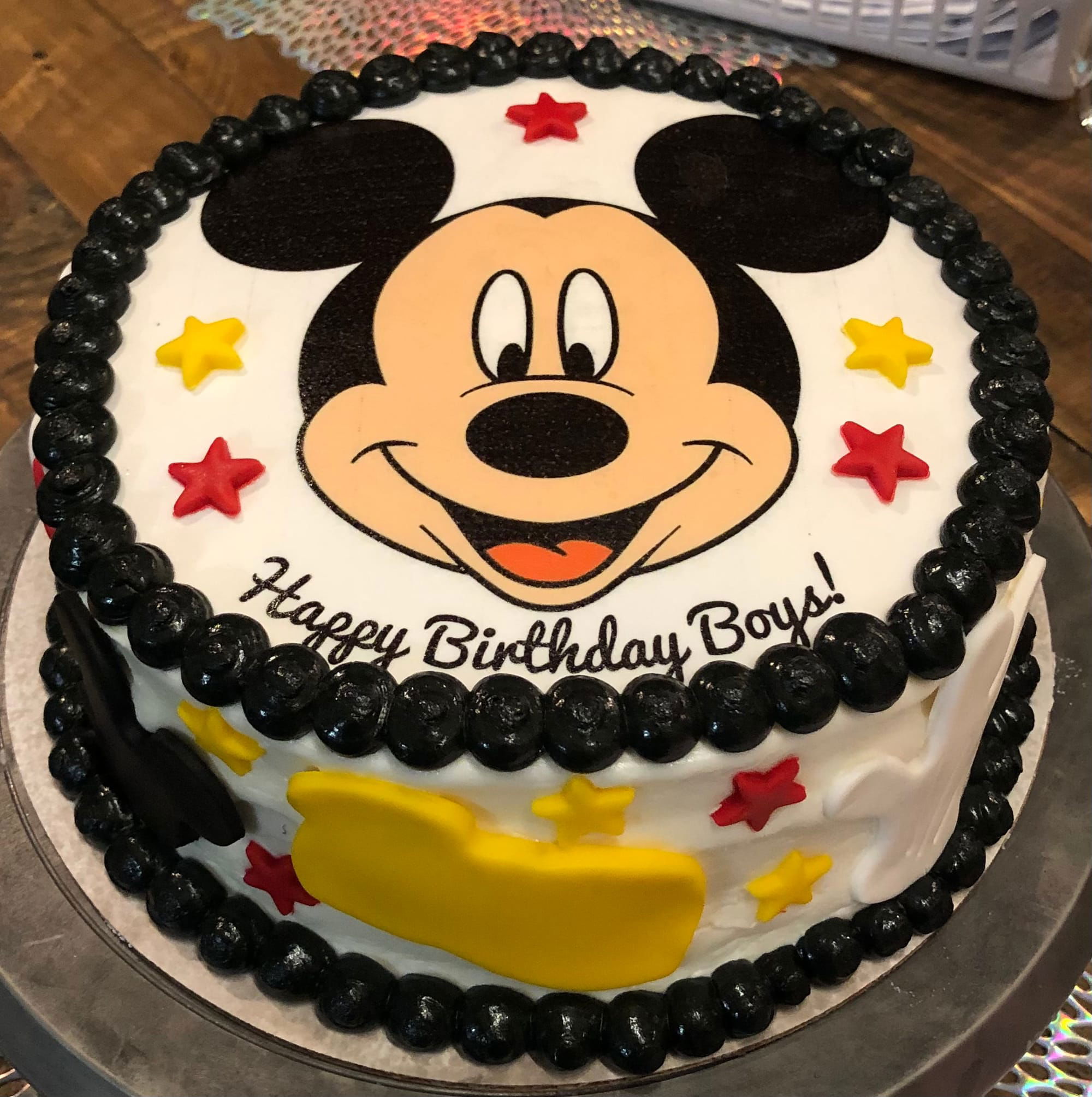 3 Layer Vanilla Mickey Mouse Birthday Cake With Buttercream Frosting & Fondant