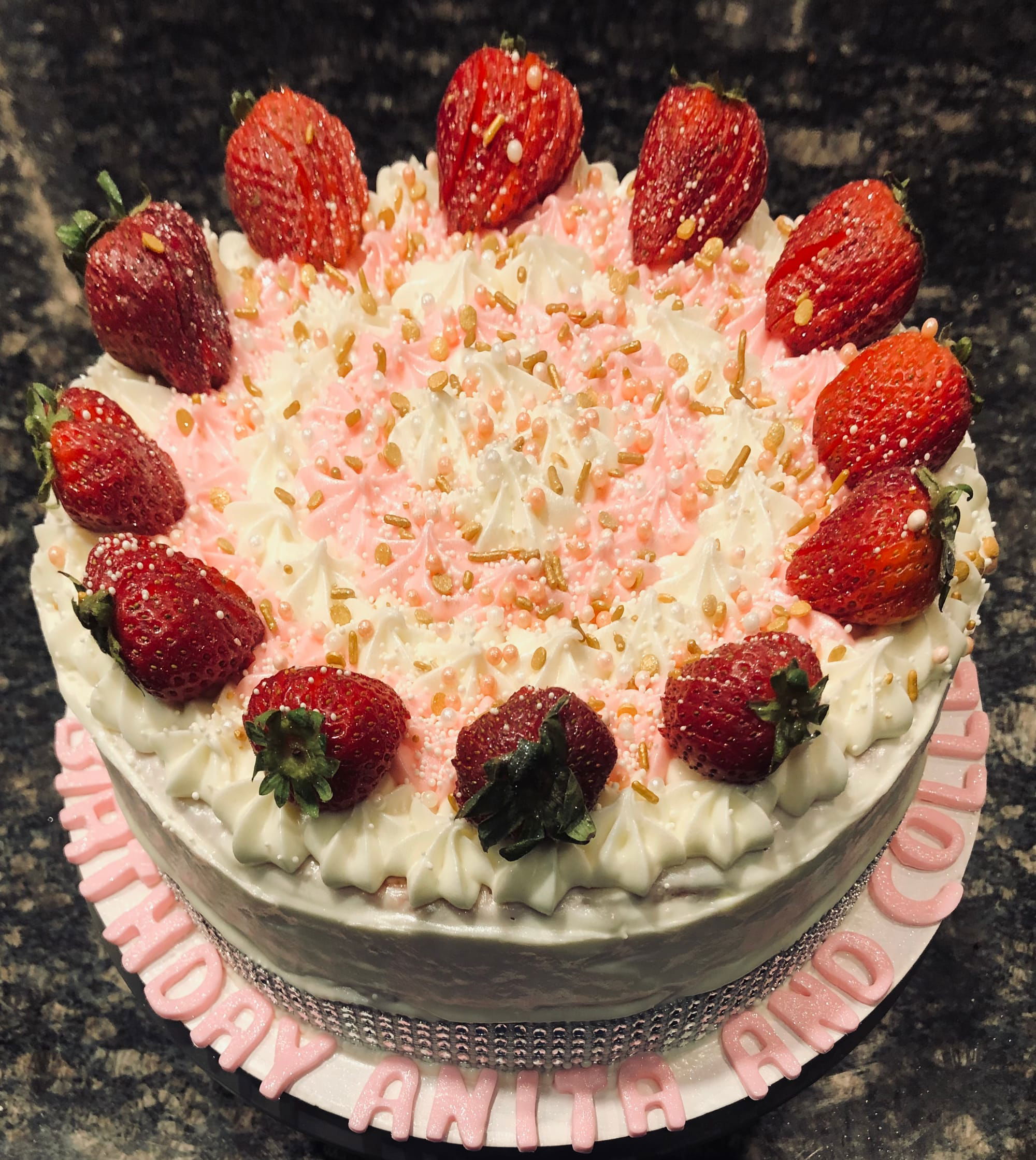 2 Layer Strawberry Cake With Cream Cheese Frosting & Strawberry Filling