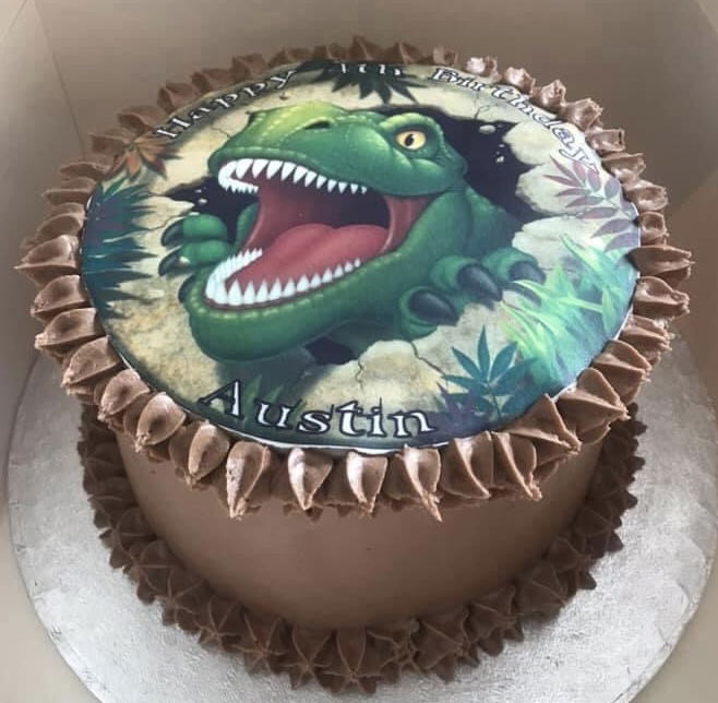 3 Layer Marble Dinosaur Cake With Buttercream Frosting