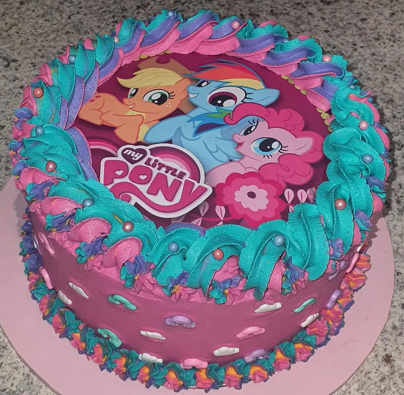 2 Layer Vanilla and Strawberry My Little Pony Birthday Cake With Buttercream Frosting