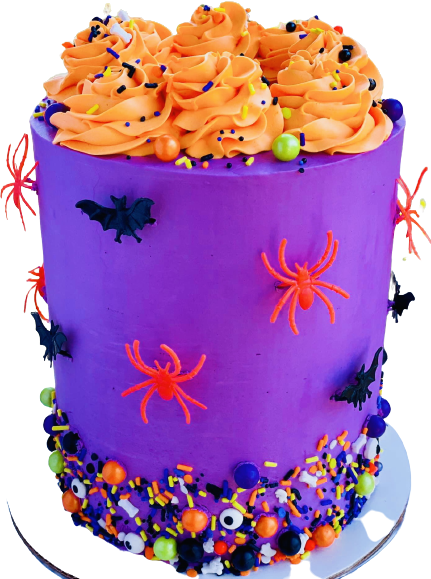 4 Layer Chocolate, Vanilla, Strawberry, and Funfetti Halloween Birthday Cake With Buttercream Frosting