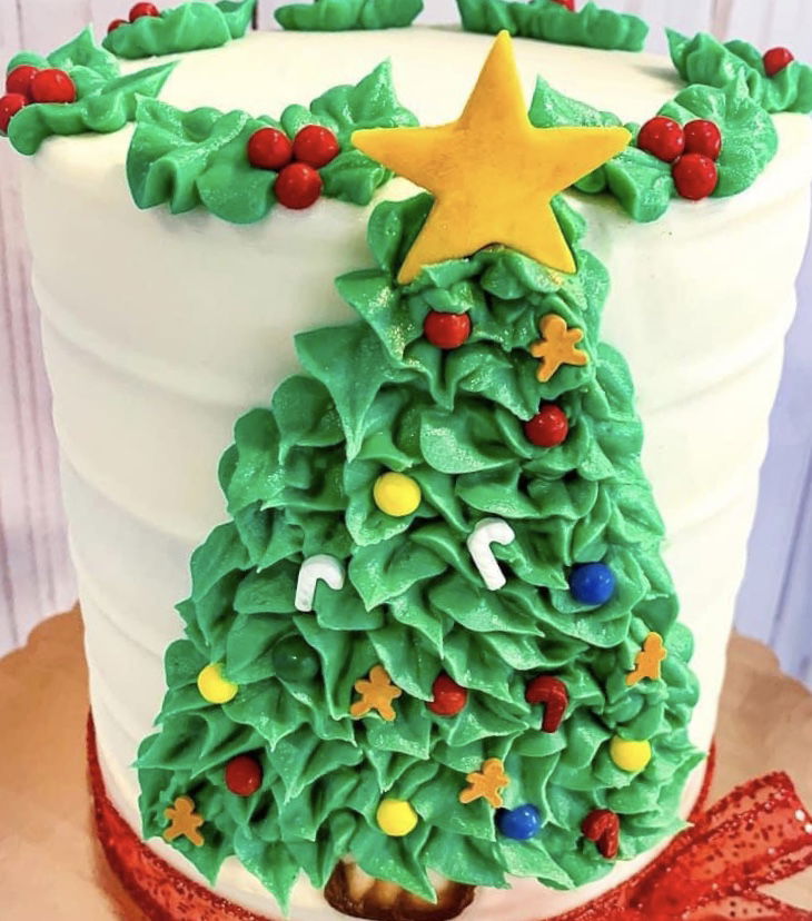 5 Layer Vanilla, Chocolate, Strawberry, Oreo, and Red Velvet Christmas Tree Cake with Buttercream Frosting