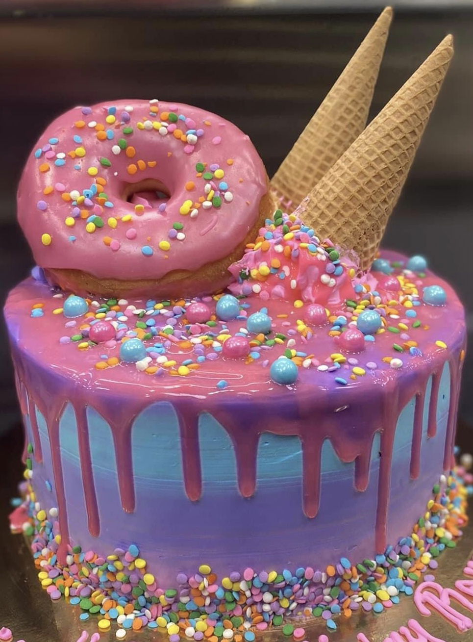 2 Layer Funfetti Ice Cream Cone & Doughnut Birthday Cake With