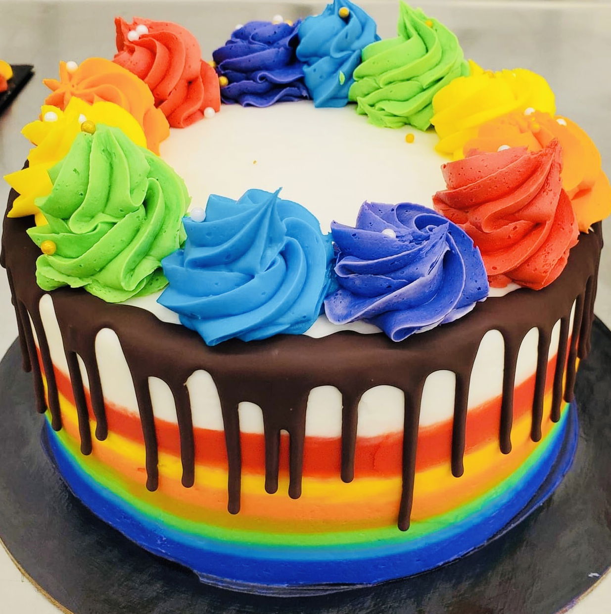 2 Layer Vanilla and Strawberry Rainbow Cake With Buttercream Frosting