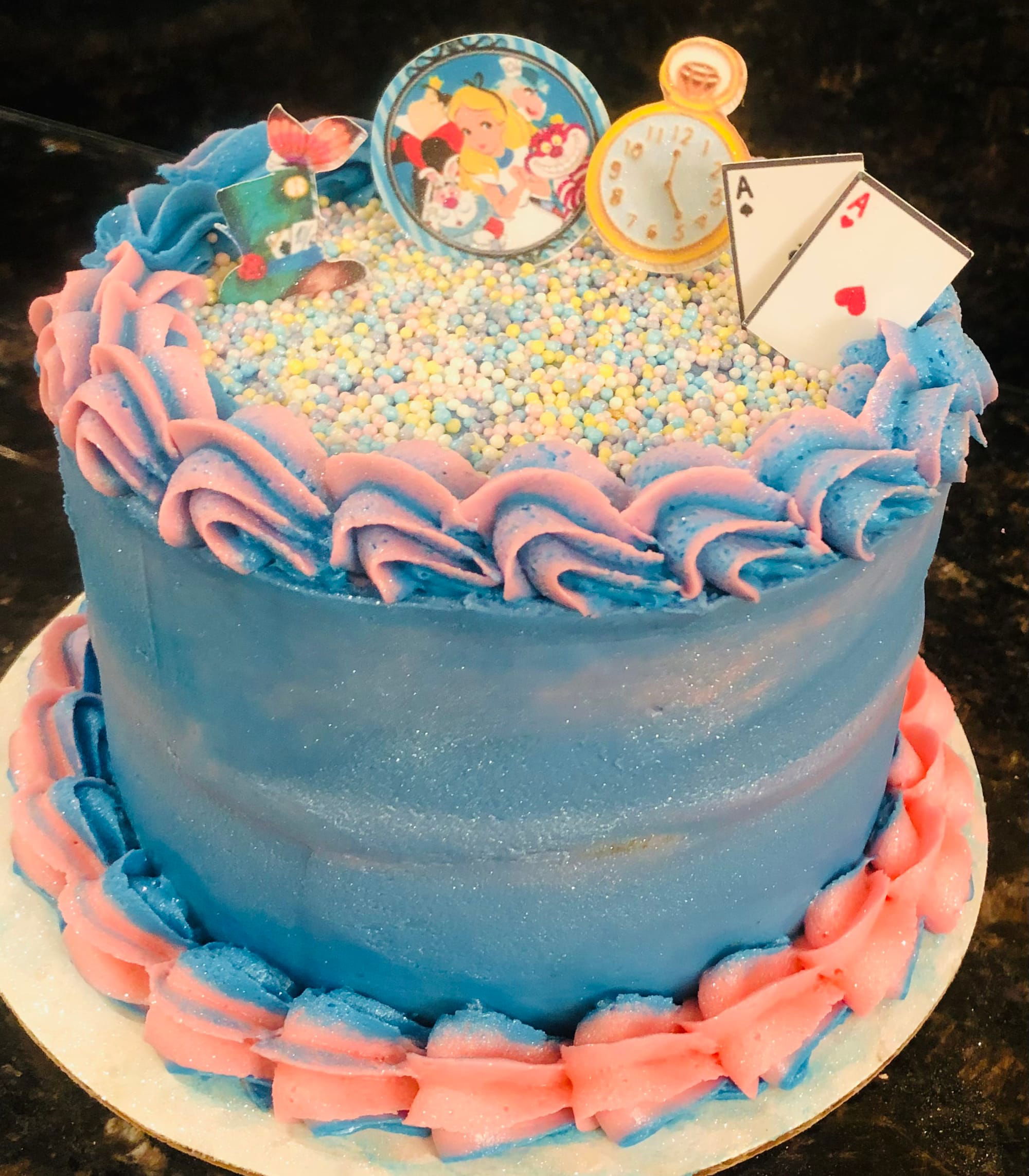 2 Layer Funfetti Alice In Wonderland Cake with Buttercream Frosting