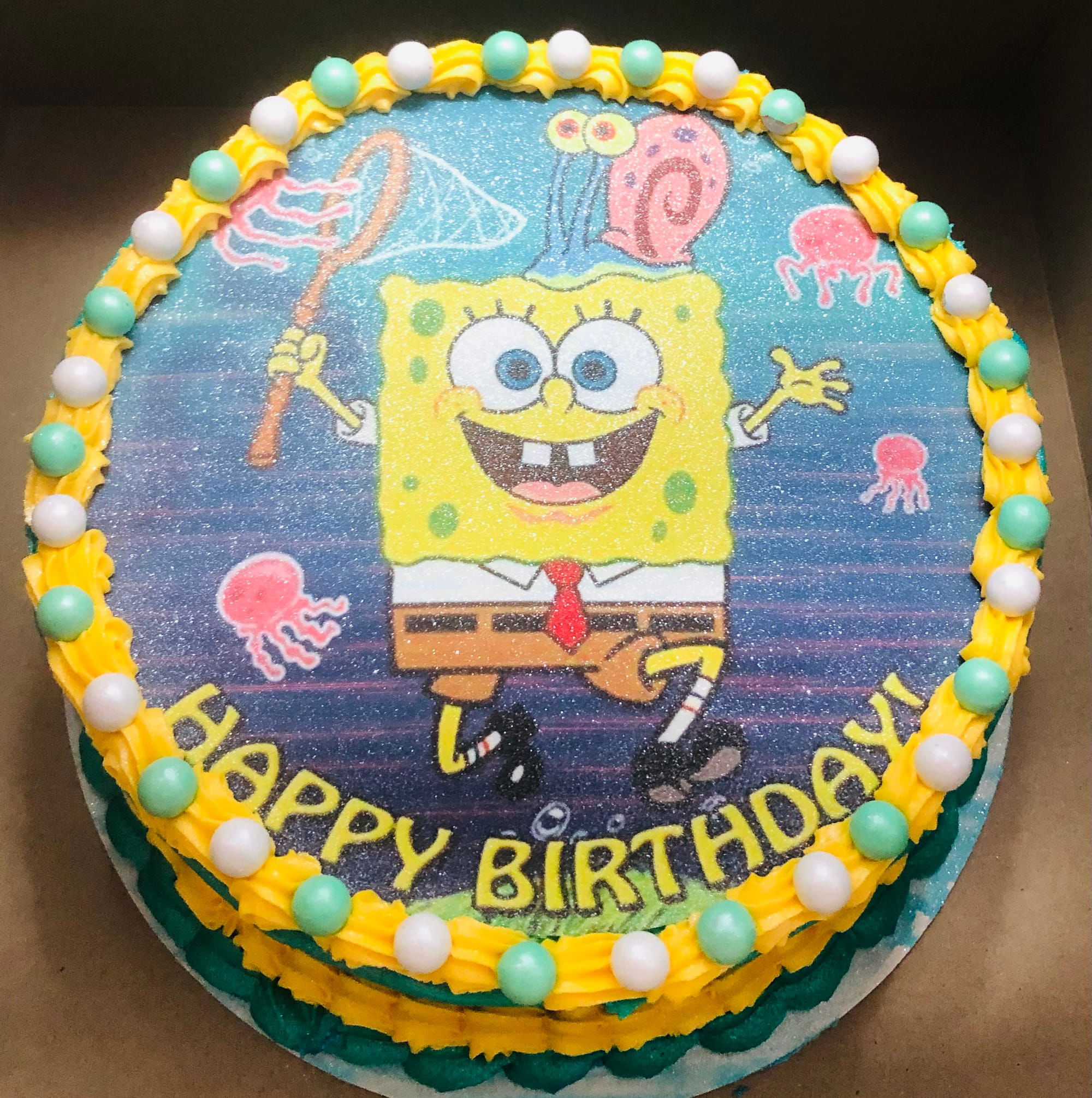 2 Layer Strawberry SpongeBob SquarePants Cake With Buttercream Frosting and Edible Image