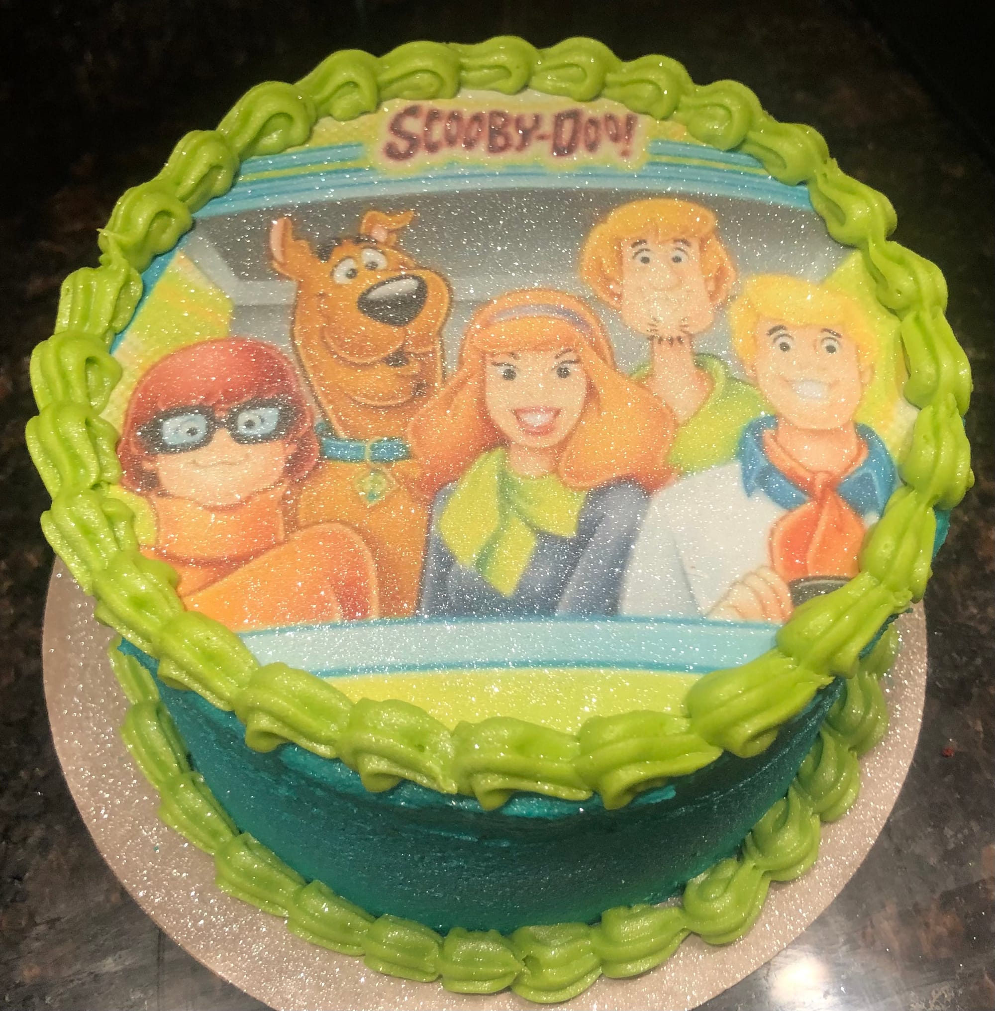 2 Layer Vanilla Scooby-Doo Smash Cake With Buttercream Frosting and Edible Image