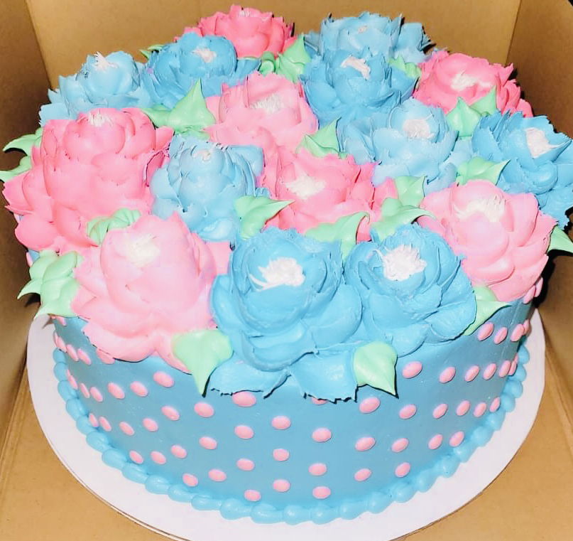 2 Layer Vanilla Flowers Cake with Buttercream Frosting