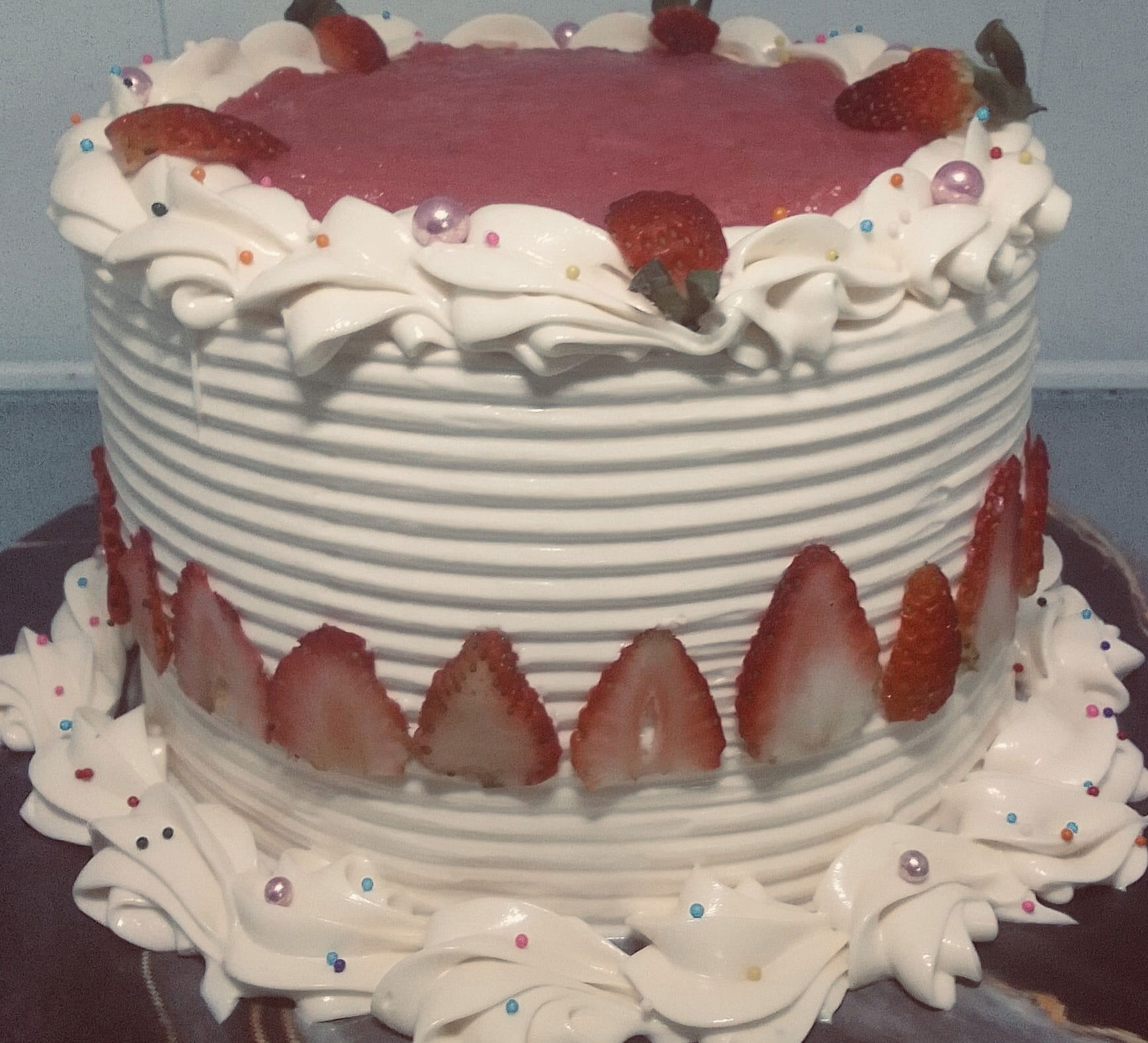 2 Layer Strawberry Shortcake with Buttercream Frosting and Fresh Strawberries