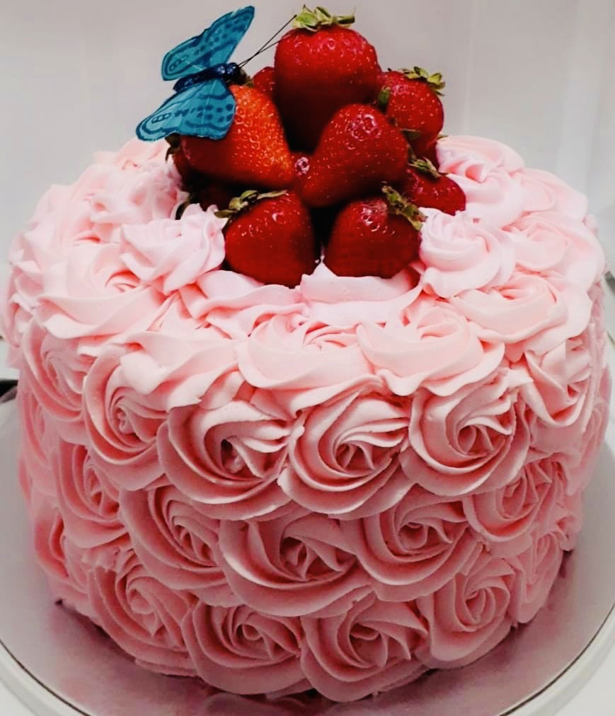 2 Layer Strawberry Cake With Buttercream Frosting and Fresh