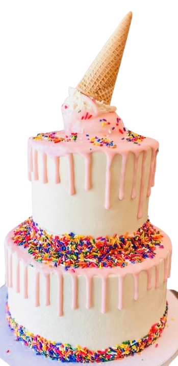 2 Tier Strawberry and Vanilla Ice Cream Cone Birthday Cake With Buttercream Frosting