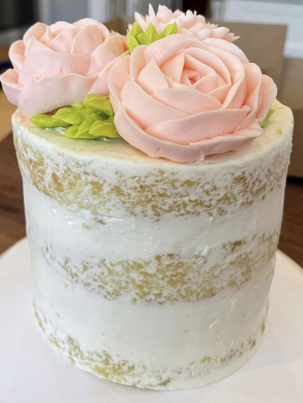 3 Layer Rustic Vanilla Cake With Buttercream Frosting and Buttercream Flowers