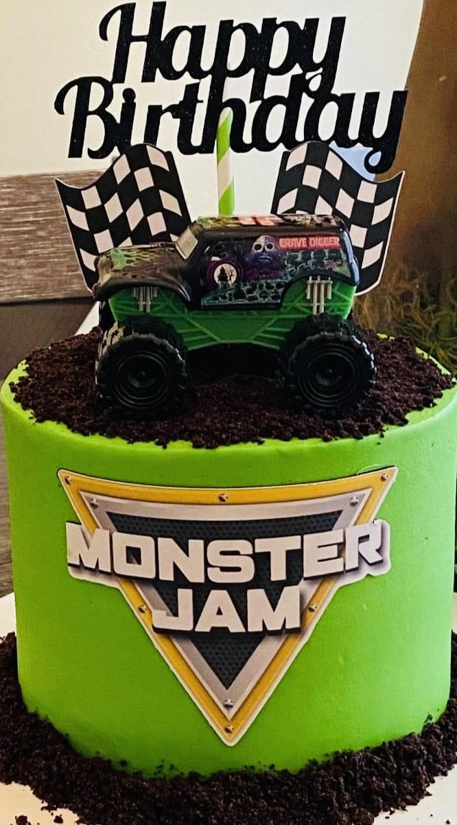 2 Layer Chocolate Monster Truck Cake With Buttercream Frosting And 