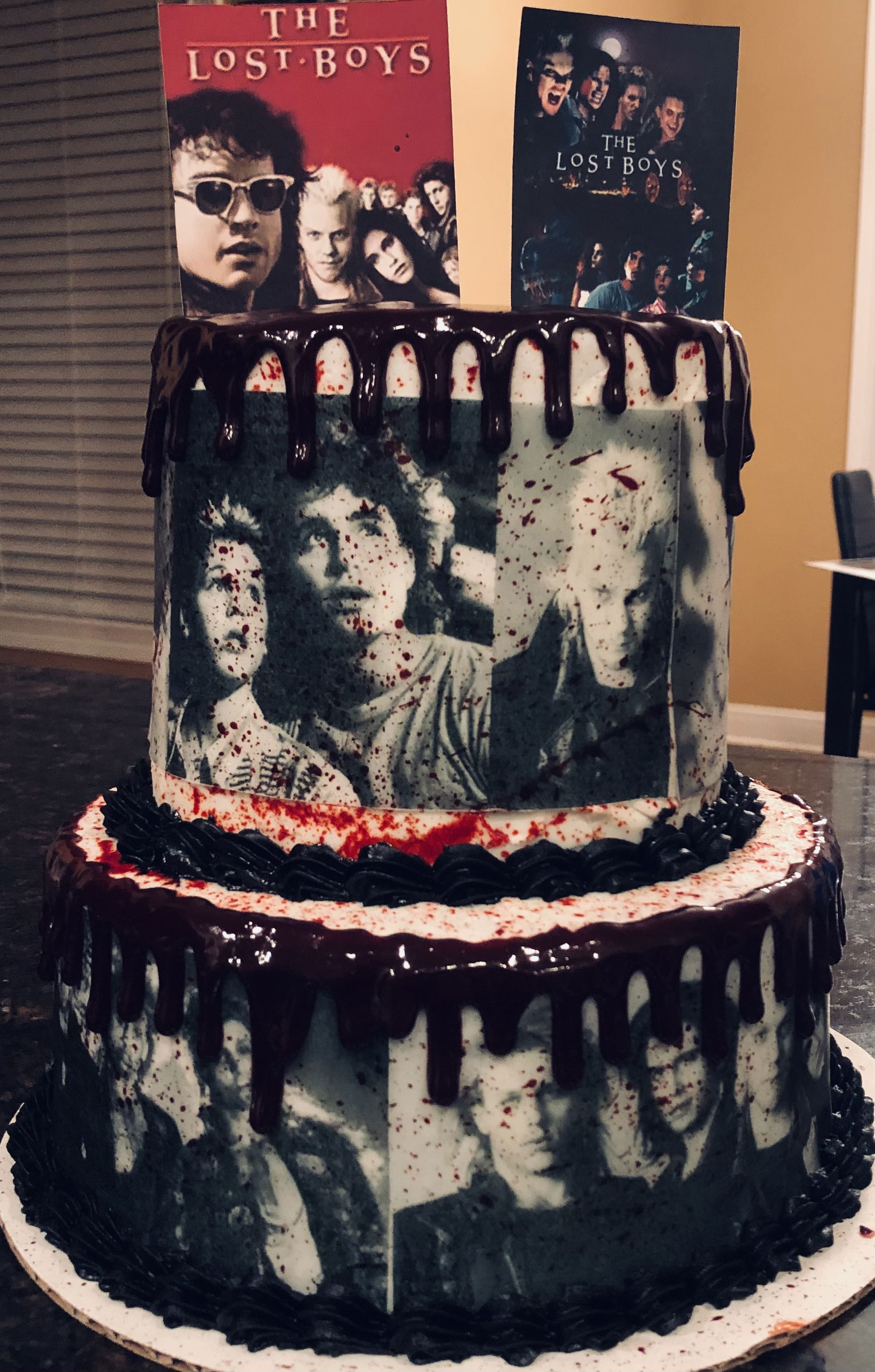 2 Tier Chocolate The Lost Boy’s Movie Cake with Buttercream Frosting and Edible Images