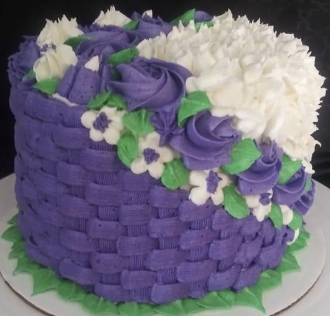 3 Layer Vanilla Flower Basket Cake with Buttercream Frosting