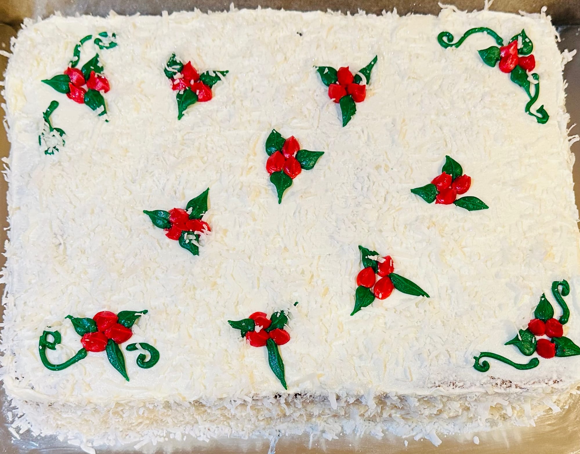 2 Layer Vanilla and Coconut Christmas Sheet Cake with Buttercream Frosting