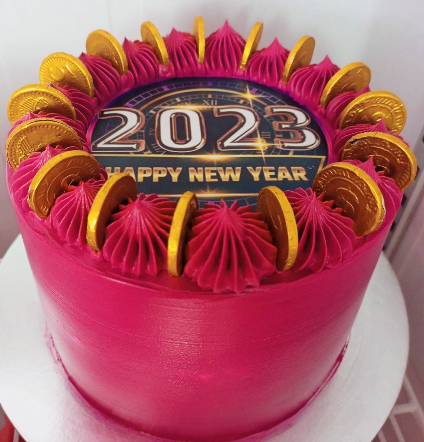2 Layer Chocolate New Years Eve Cake with Buttercream Frosting and Edible Image
