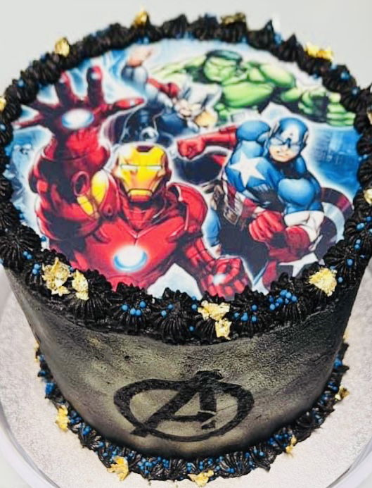 2 Layer Chocolate Avengers Cake with Buttercream Frosting and Edible Image