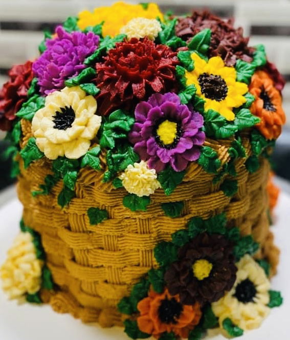 3 Layer Chocolate Flower Basket Cake with Buttercream Frosting