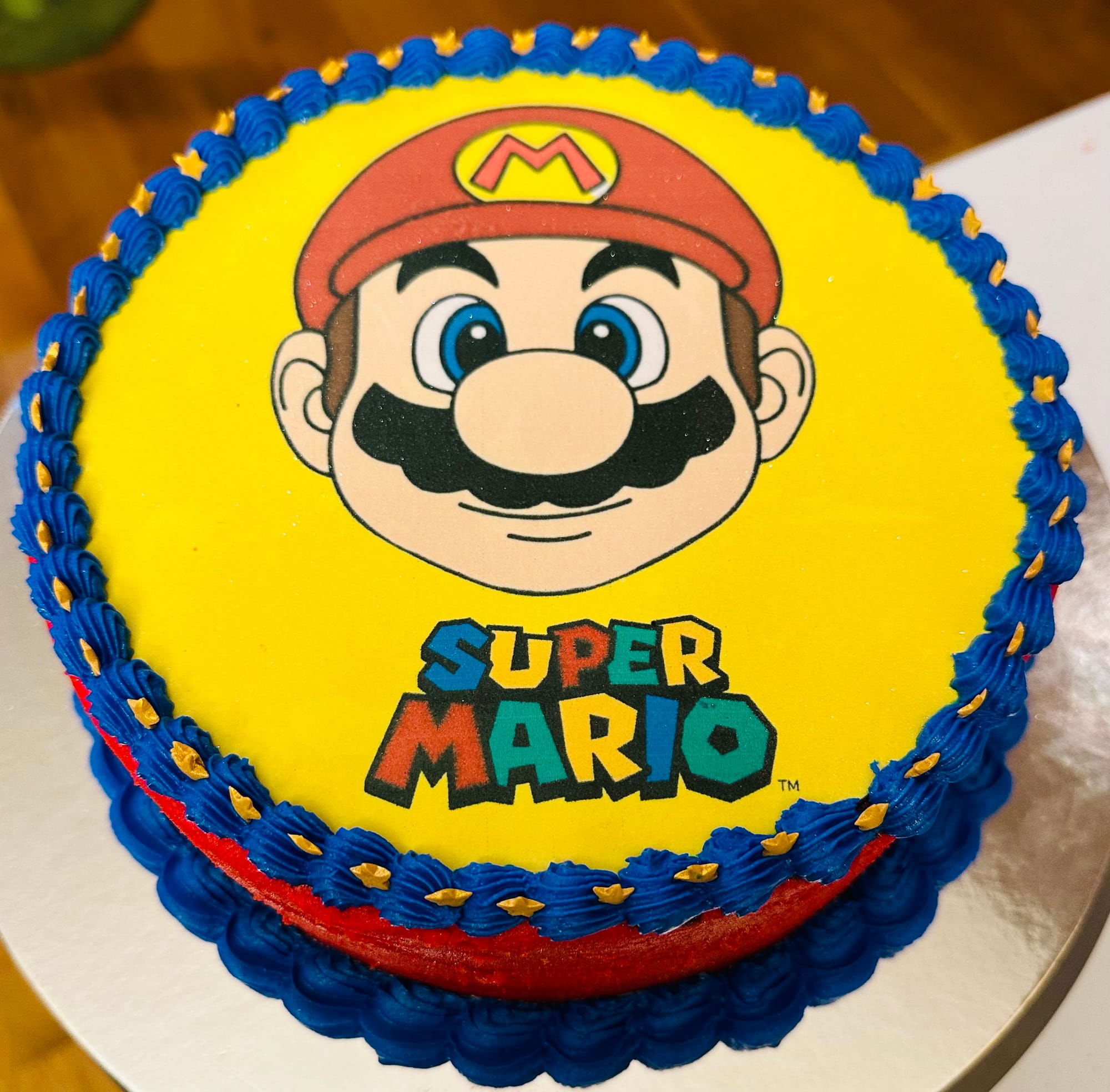 2 Layer Vanilla Egg-Free Super Mario Birthday Cake with Buttercream Frosting