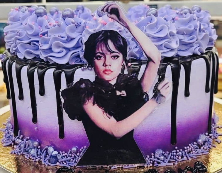 2 Layer Oreo Wednesday Addams Birthday Cake with Buttercream Frosting and Edible Image