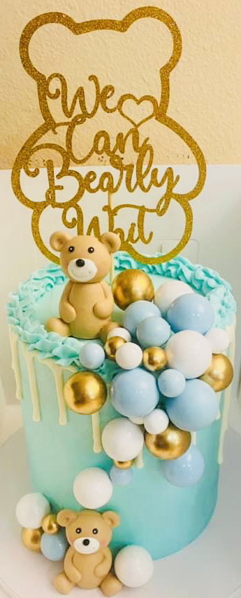 4 Layer Funfetti We Can Bearly Wait Baby Boy Baby Shower Cake with Buttercream Frosting