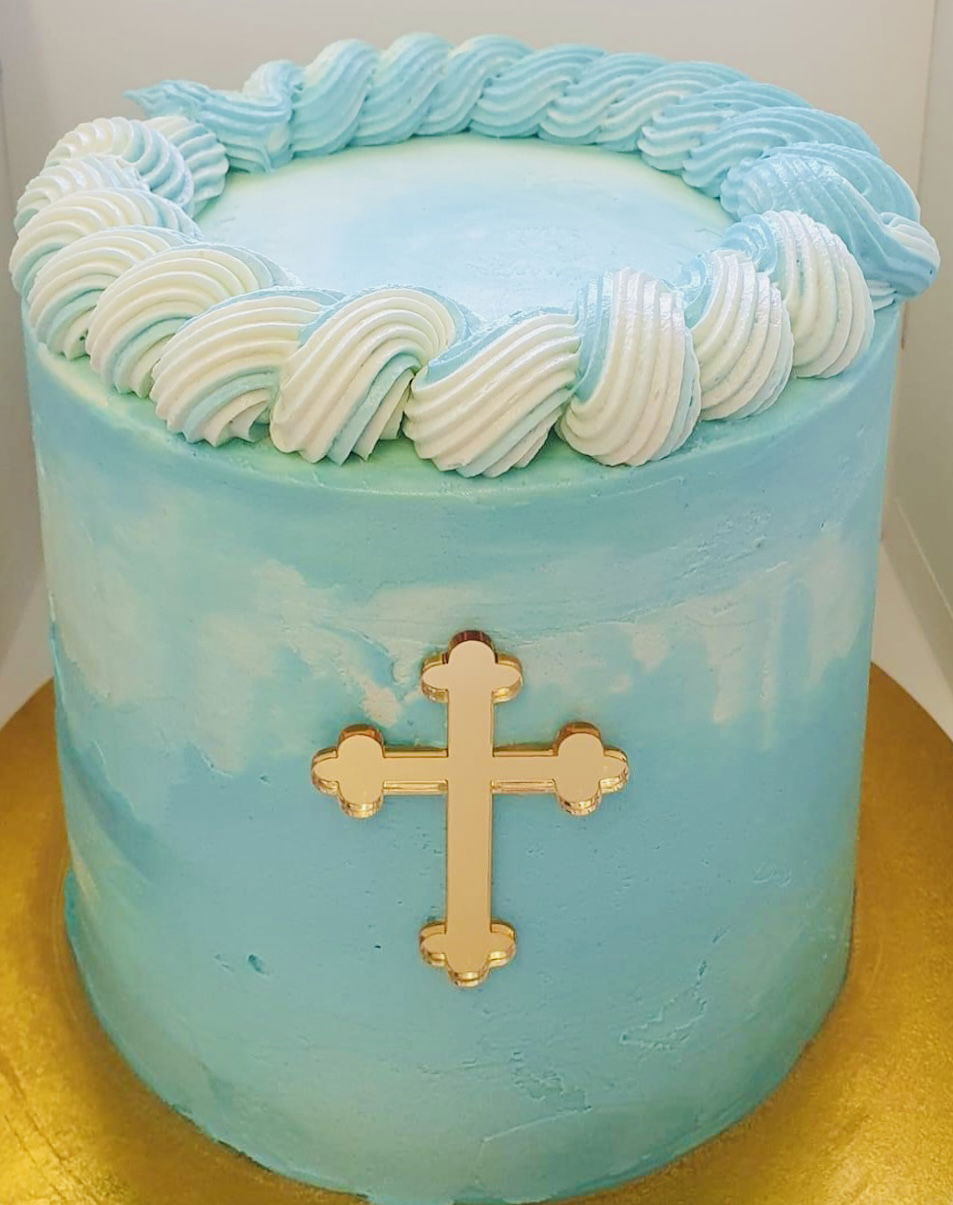 4 Layer Vanilla Baptism Cake with Buttercream Frosting