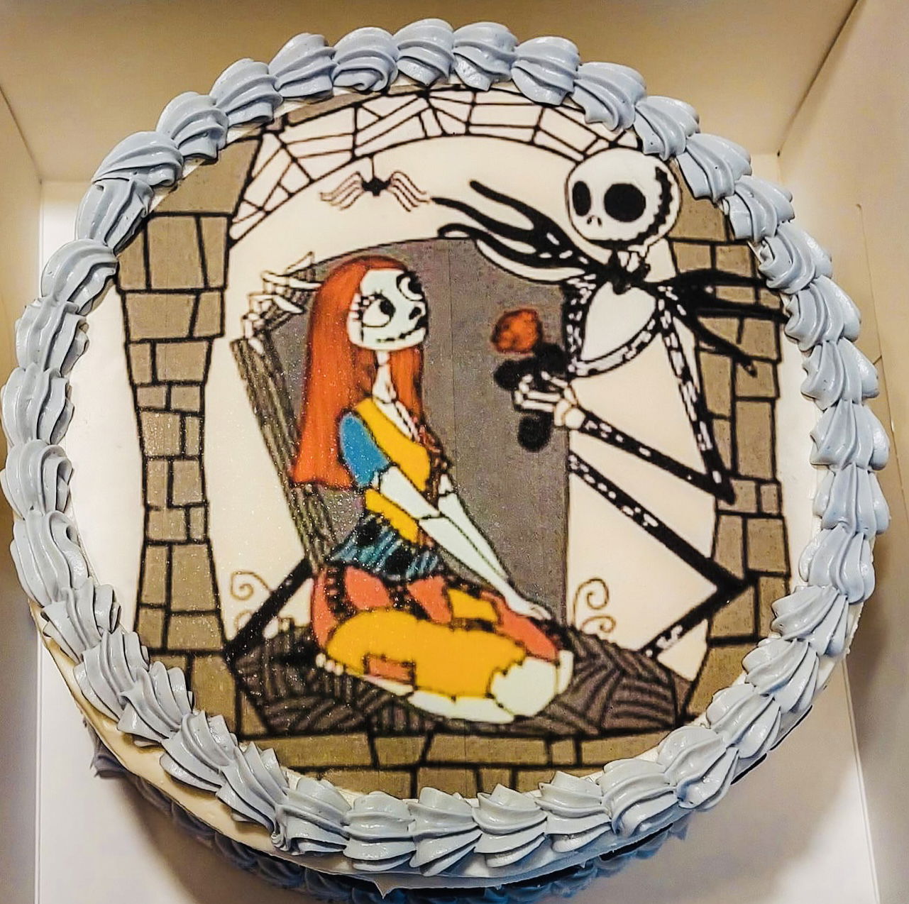 2 Layer Chocolate Nightmare Before Christmas Birthday Cake with Buttercream Frosting and Edible Image