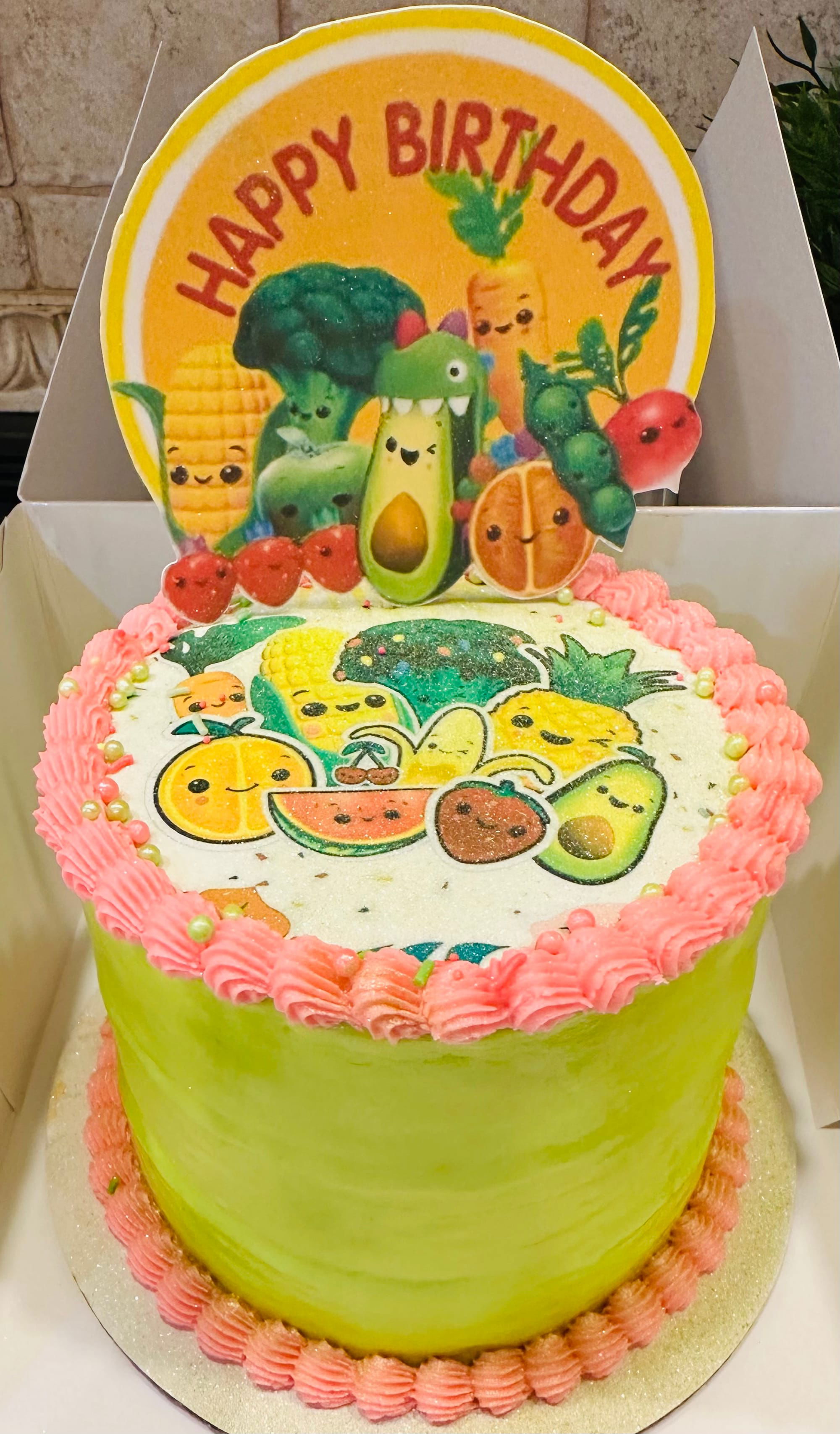 3 Layer Hey Bear Sensory Dancing Fruit Cake with Buttercream Frosting and Edible Image
