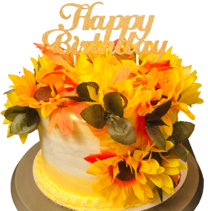 3 Layer Chocolate and Vanilla Sunflower Birthday Cake With Buttercream Frosting Cabbit Cakes