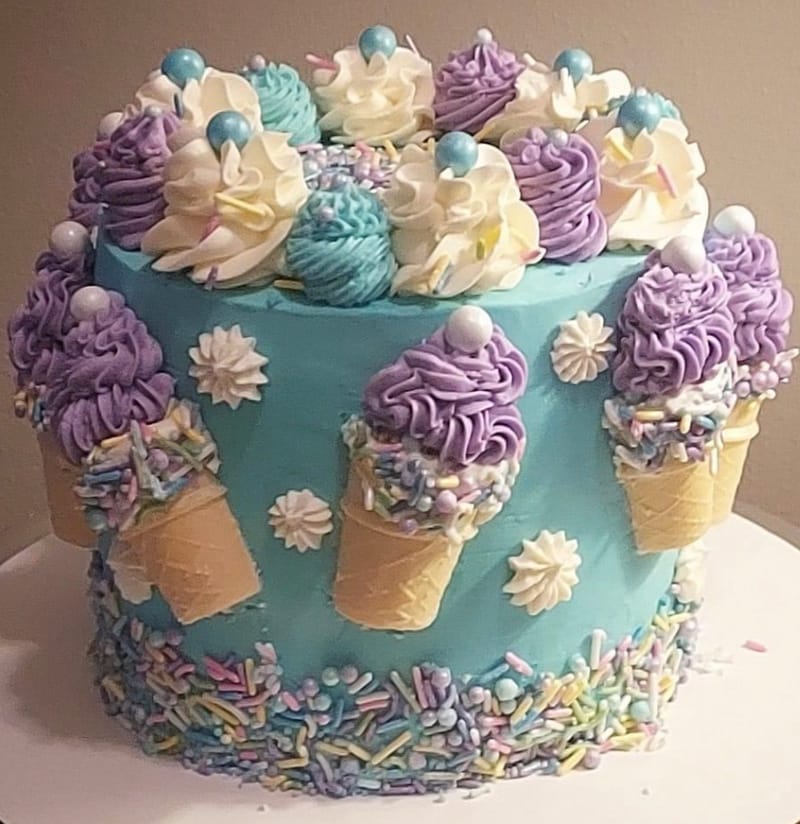 3 Layer Funfetti Ice Cream Cone Birthday Cake with Buttercream Frosting