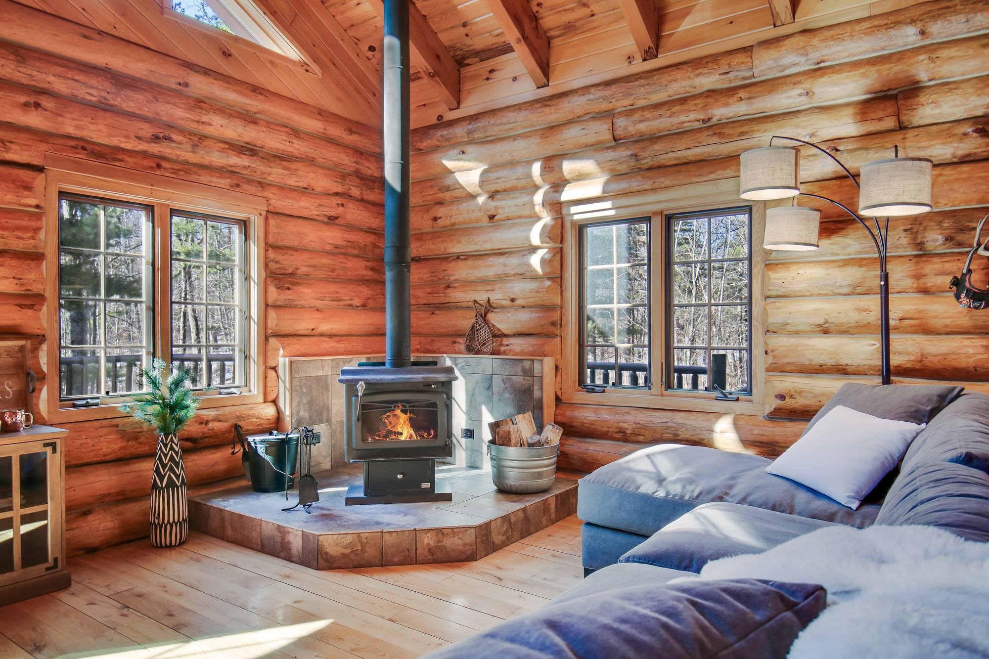 Vaulted Living Room Wood Stove