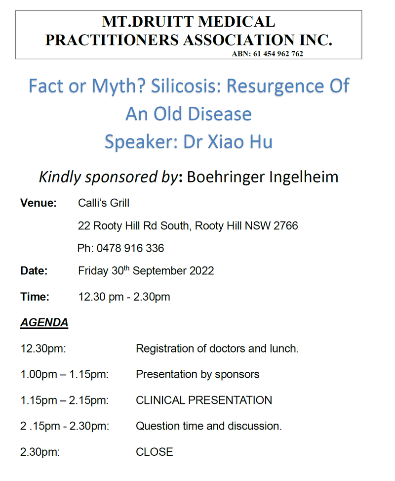 Fact or Myth? Silicosis: Resurgence Of An Old Disease Speaker: Dr Xiao Hu - Copy