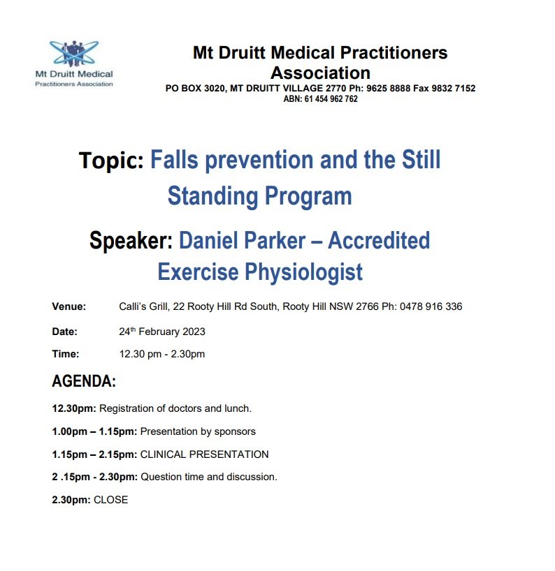 Topic: Falls Prevention and The Still Standing Program