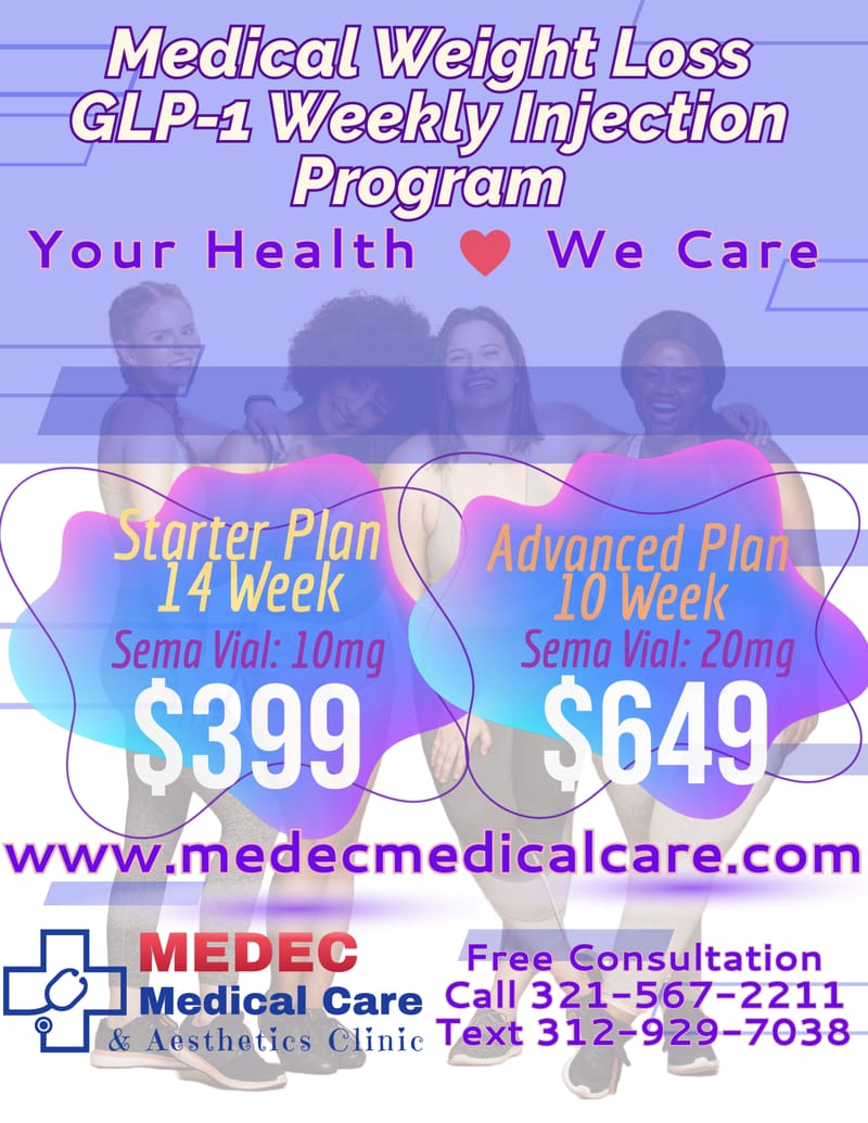 GLP1 Injection Semaglutide Tirzepatide Medec Medical Express Care Weight Loss Center Medec