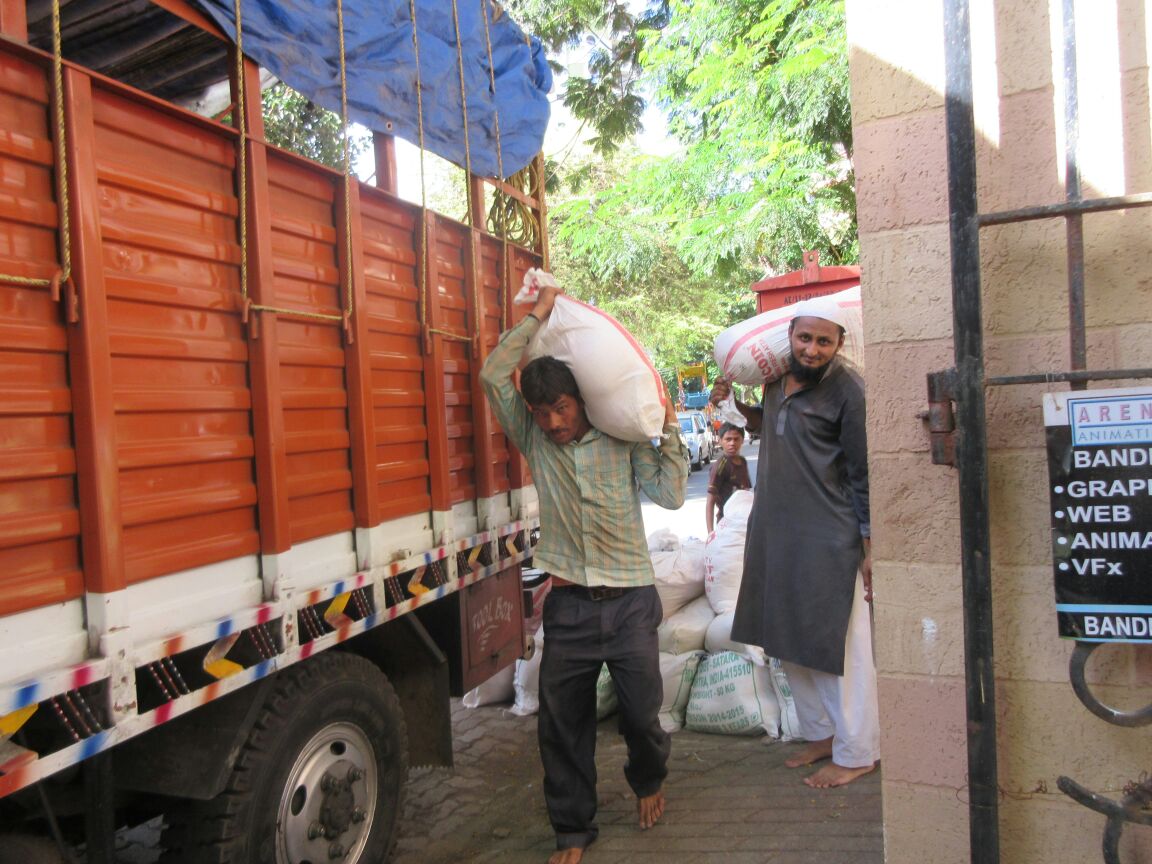 Offloading of Ration bags at our premise