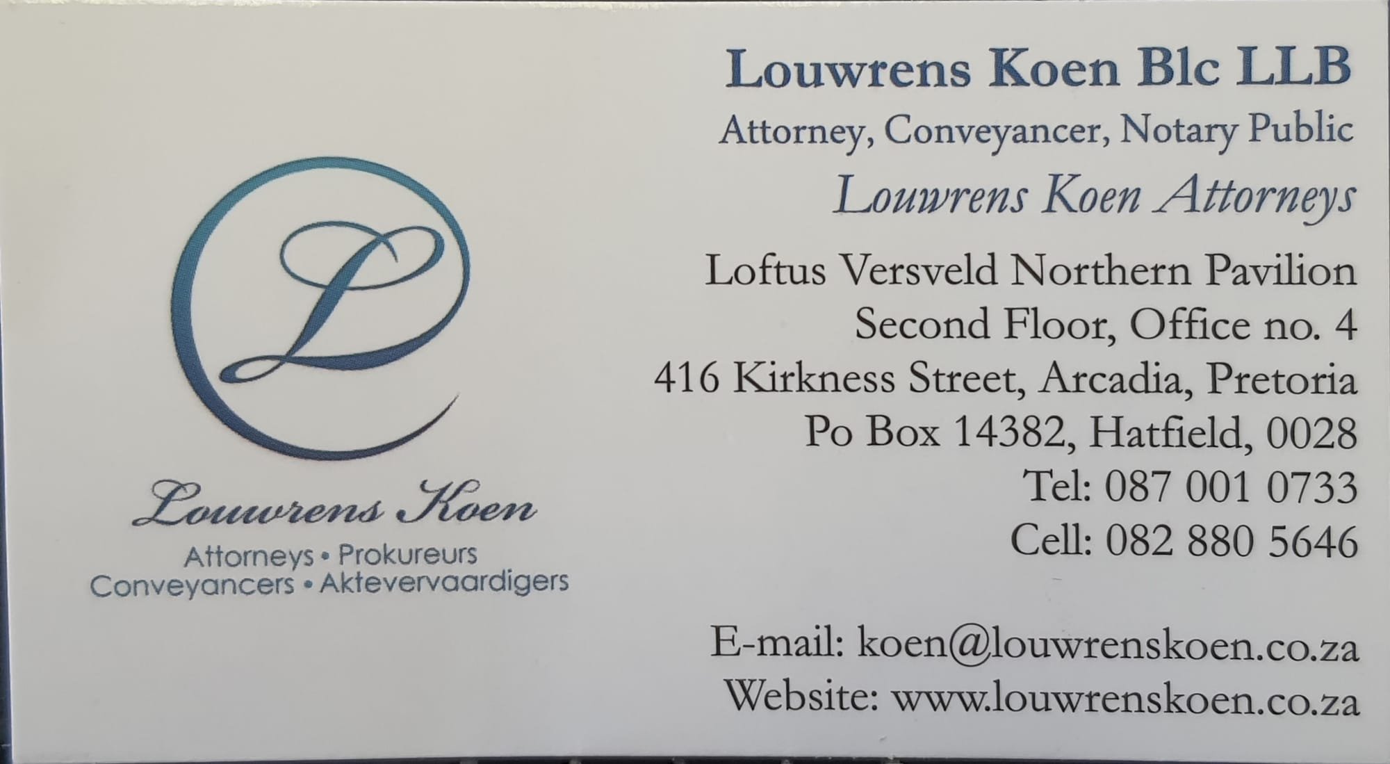 Louwrens Koen Business Card