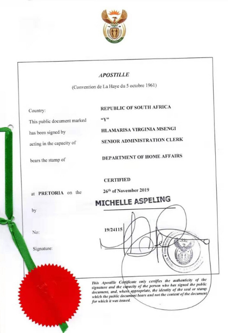 Apostille Certificate South Africa
