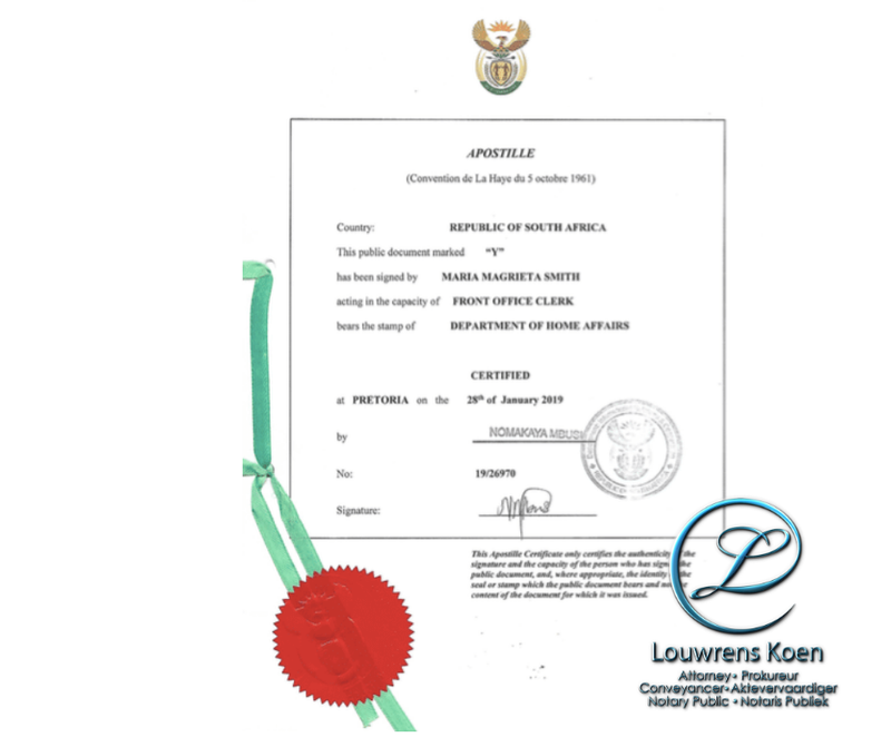 What does an Apostille Certificate from South Africa look like