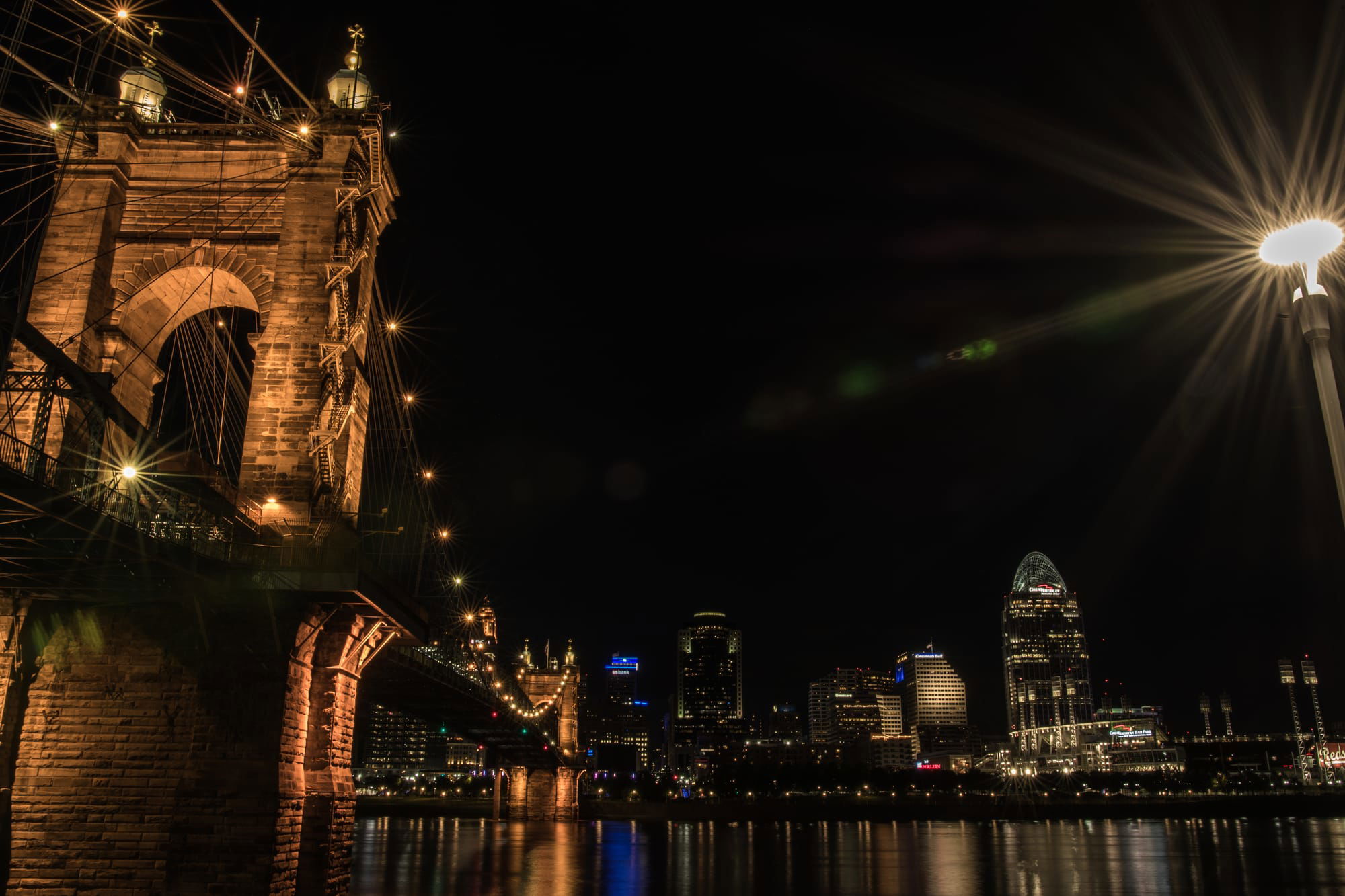 ROEBLING SUSPENSION BRIDGE VIEW FROM COVINGTON, KY